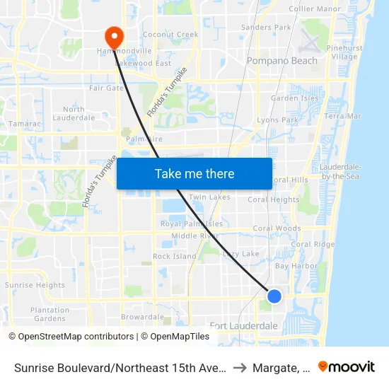 Sunrise Boulevard/Northeast 15th Avenue to Margate, FL map