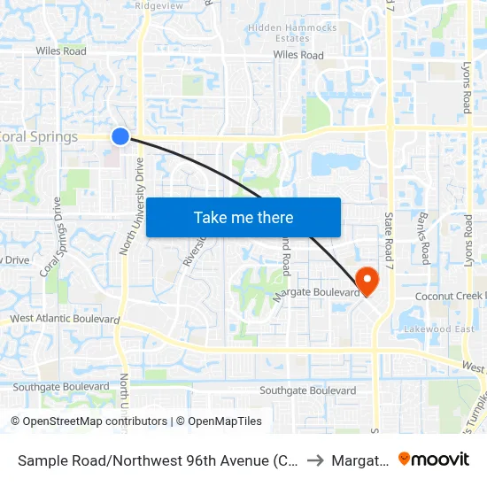 Sample Road/Northwest 96th Avenue (Coral Hills Drive) to Margate, FL map
