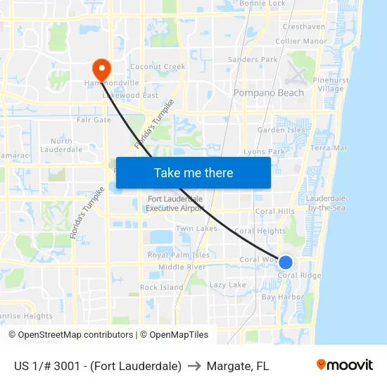 US 1/# 3001 - (Fort Lauderdale) to Margate, FL map