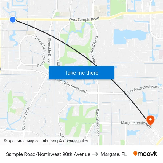 Sample Road/Northwest 90th Avenue to Margate, FL map