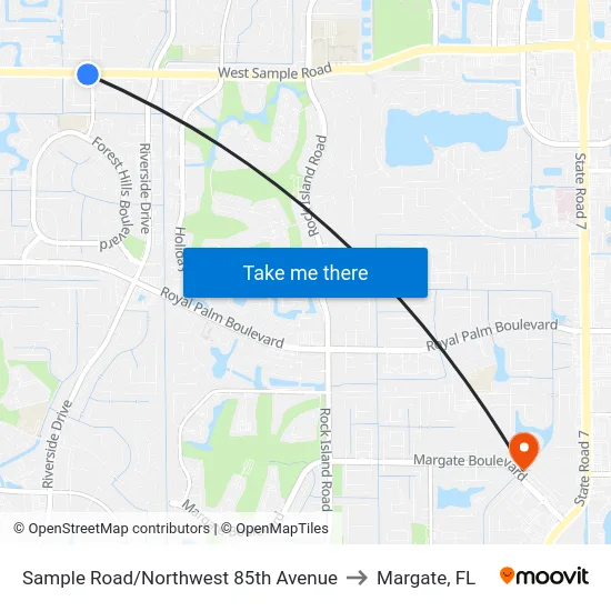 Sample Road/Northwest 85th Avenue to Margate, FL map