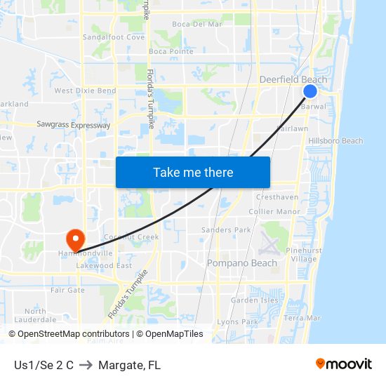 Us1/Se 2 C to Margate, FL map