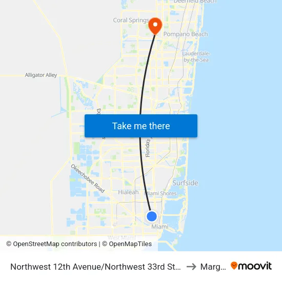Northwest 12th Avenue/Northwest 33rd Street - (Allapattah Metrorail Station) to Margate, FL map
