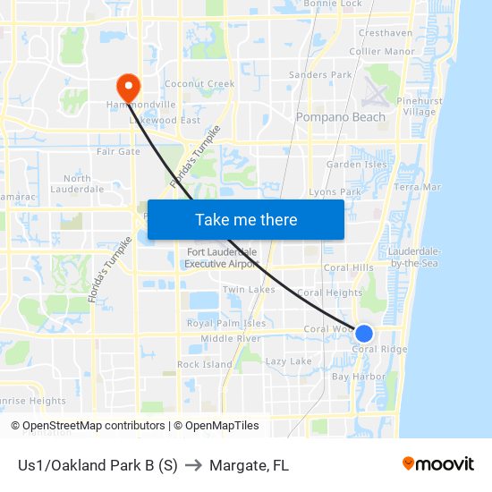 Us1/Oakland Park B (S) to Margate, FL map