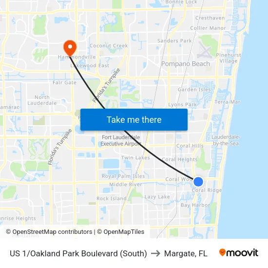 US 1/Oakland Park Boulevard (South) to Margate, FL map