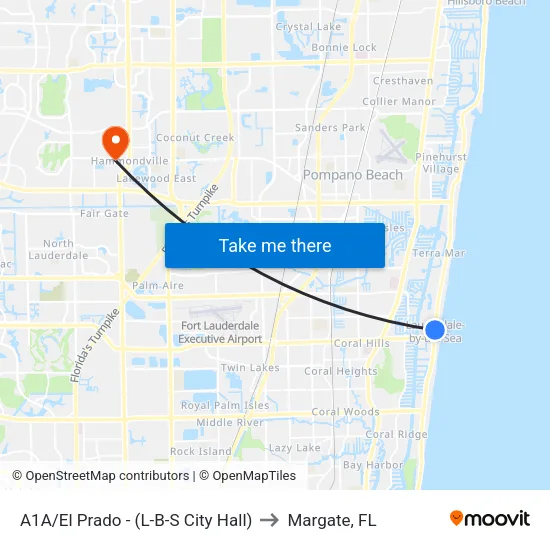A1A/El Prado - (L-B-S City Hall) to Margate, FL map
