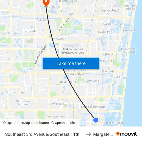 Southeast 3rd Avenue/Southeast 11th Street to Margate, FL map