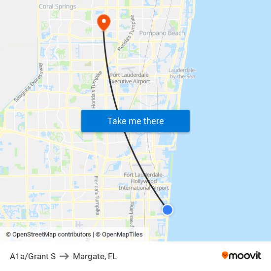 A1a/Grant S to Margate, FL map