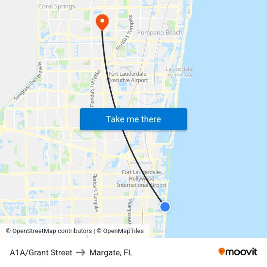 A1A/Grant Street to Margate, FL map