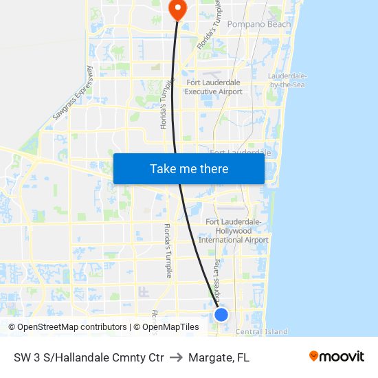 SW 3 S/Hallandale Cmnty Ctr to Margate, FL map