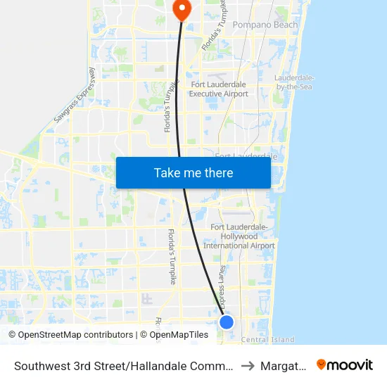 Southwest 3rd Street/Hallandale Community Center to Margate, FL map