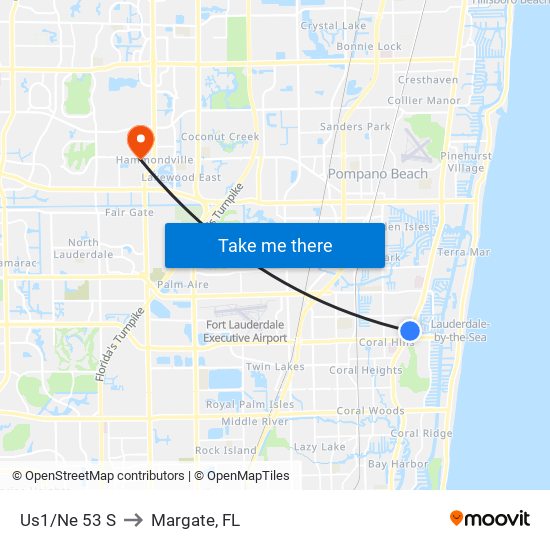 Us1/Ne 53 S to Margate, FL map