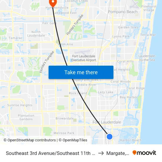 Southeast 3rd Avenue/Southeast 11th Street to Margate, FL map