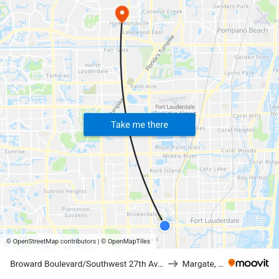 Broward Boulevard/Southwest 27th Avenue to Margate, FL map