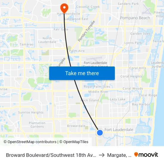 Broward Boulevard/Southwest 18th Avenue to Margate, FL map