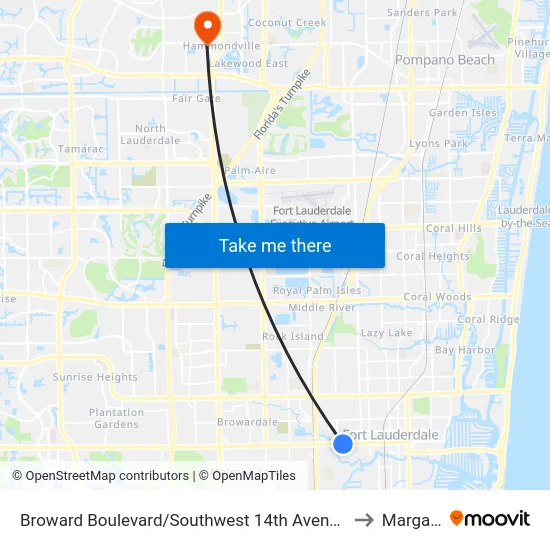 Broward Boulevard/Southwest 14th Avenue (Police Department) to Margate, FL map