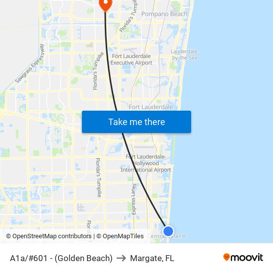 A1a/#601 - (Golden Beach) to Margate, FL map