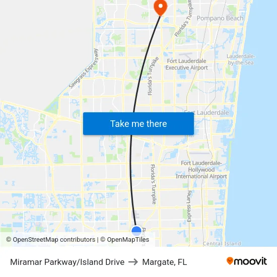Miramar Parkway/Island Drive to Margate, FL map