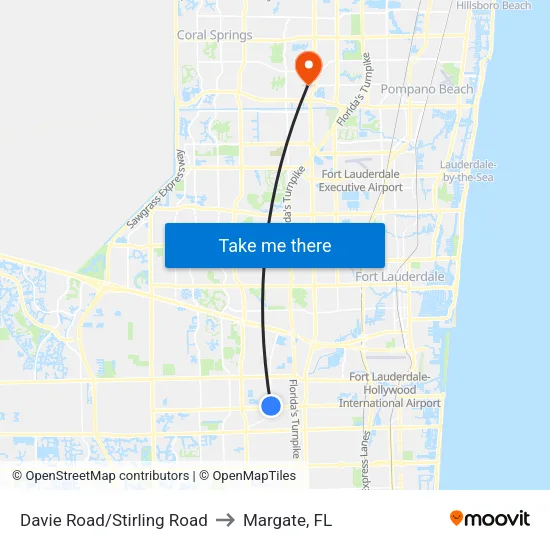 Davie Road/Stirling Road to Margate, FL map