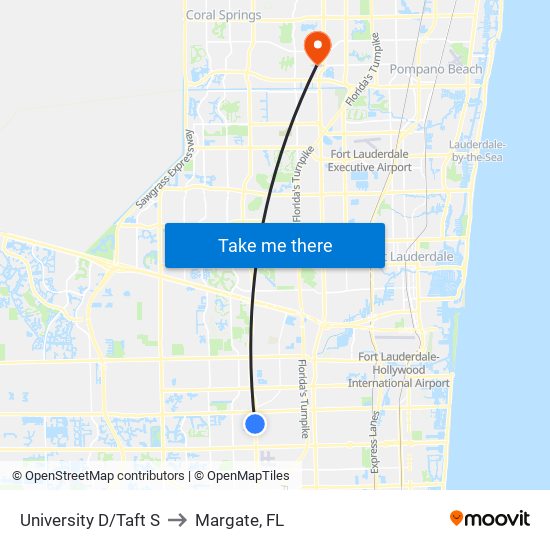 University D/Taft S to Margate, FL map