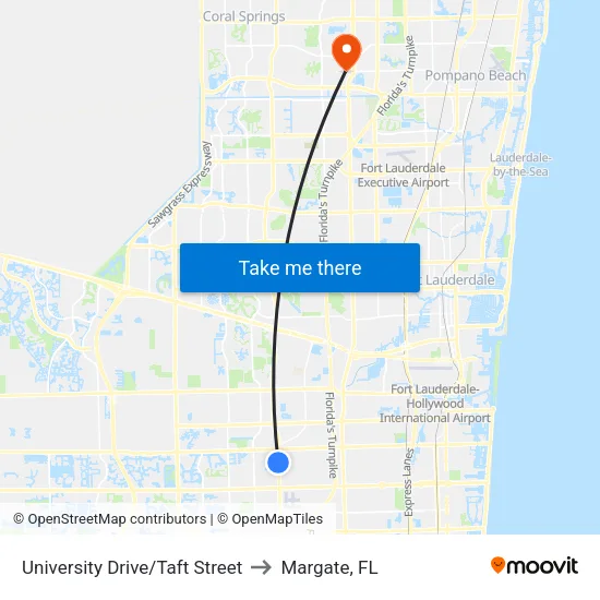 University Drive/Taft Street to Margate, FL map
