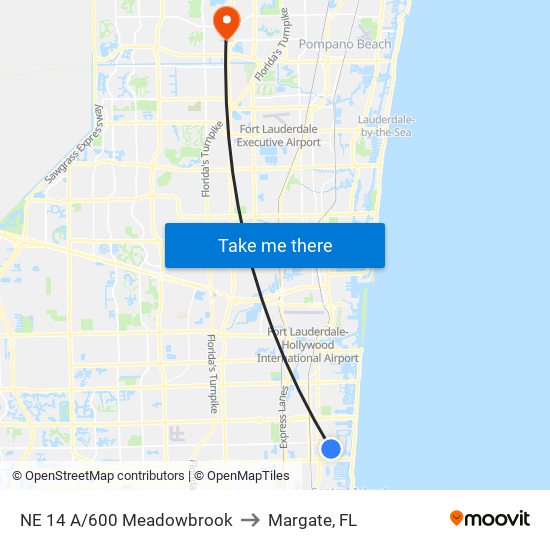 NE 14 A/600 Meadowbrook to Margate, FL map