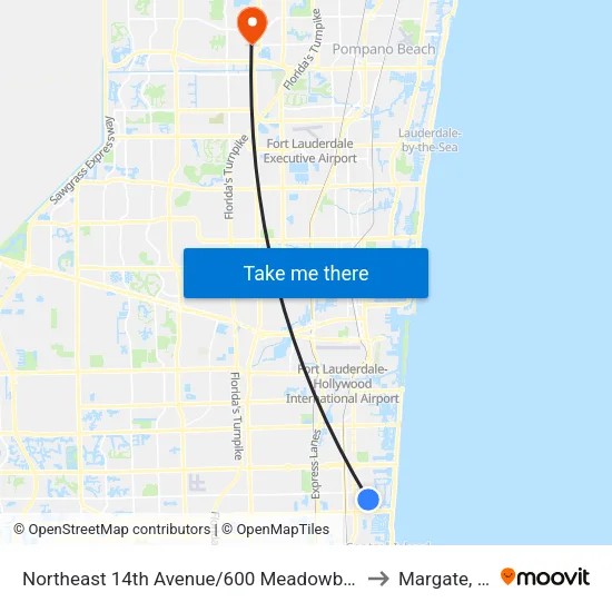 Northeast 14th Avenue/600 Meadowbrook to Margate, FL map
