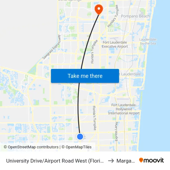 University Drive/Airport Road West (Florida State Hospital) to Margate, FL map