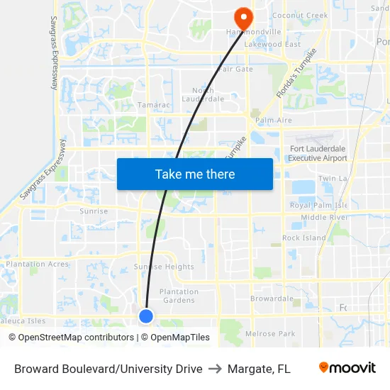 Broward Boulevard/University Drive to Margate, FL map