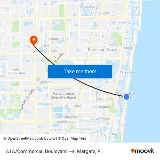 A1A/Commercial Boulevard to Margate, FL map