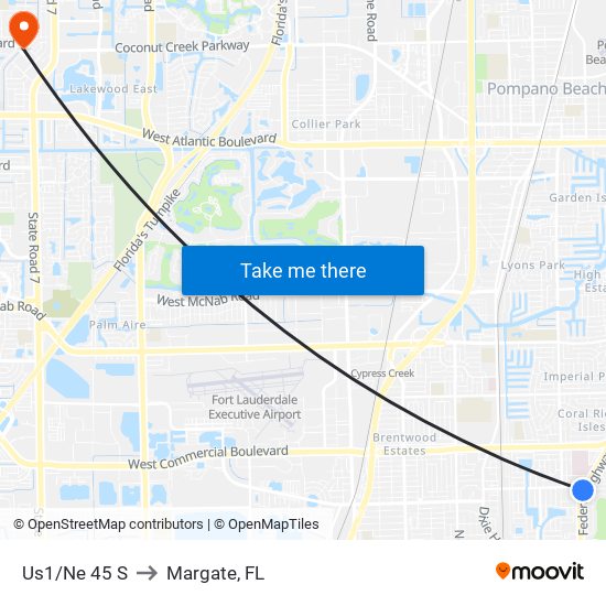 Us1/Ne 45 S to Margate, FL map