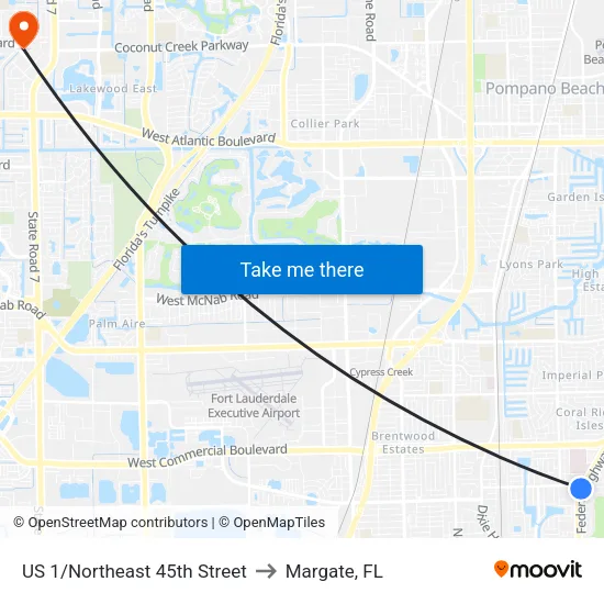US 1/Northeast 45th Street to Margate, FL map