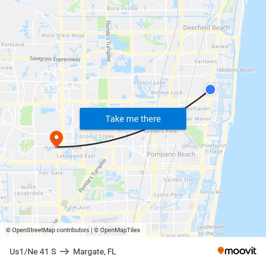 Us1/Ne 41 S to Margate, FL map