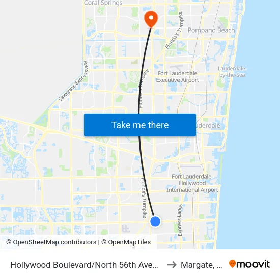 Hollywood Boulevard/North 56th Avenue to Margate, FL map