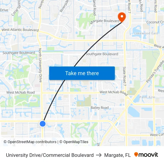 University Drive/Commercial Boulevard to Margate, FL map