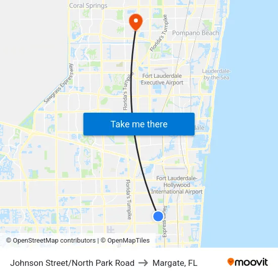 Johnson Street/North Park Road to Margate, FL map