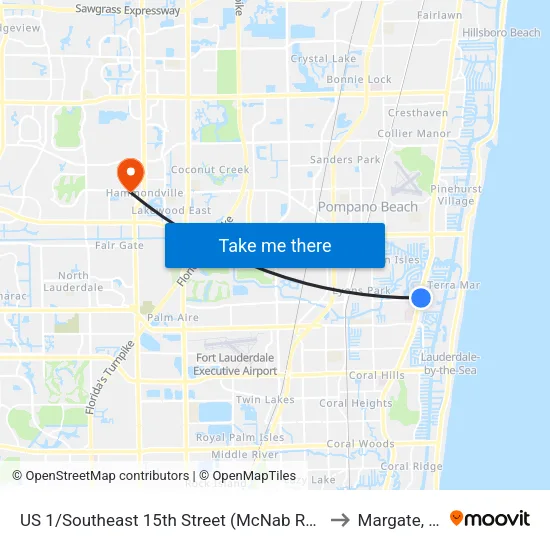 US 1/Southeast 15th Street (McNab Road) to Margate, FL map