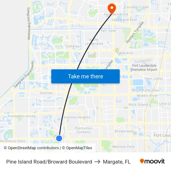 Pine Island Road/Broward Boulevard to Margate, FL map