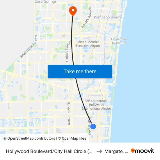 Hollywood Boulevard/City Hall Circle (East) to Margate, FL map