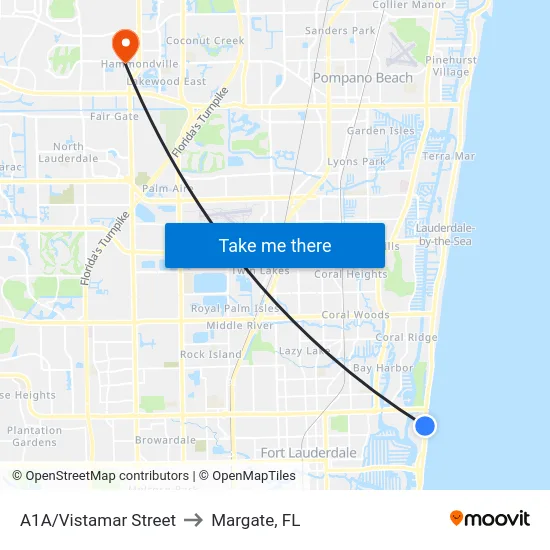A1A/Vistamar Street to Margate, FL map
