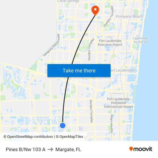 Pines B/Nw 103 A to Margate, FL map