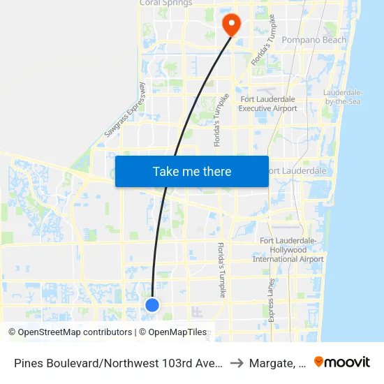 Pines Boulevard/Northwest 103rd Avenue to Margate, FL map