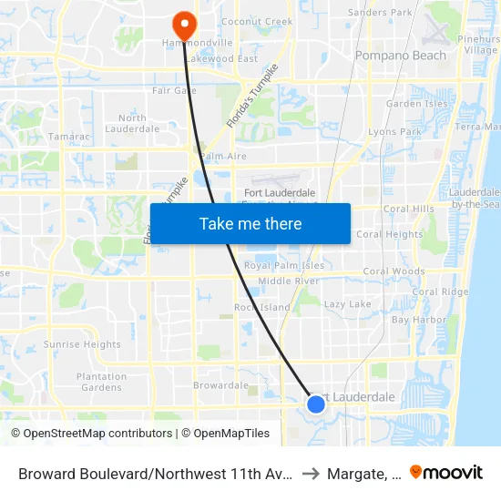 Broward Boulevard/Northwest 11th Avenue to Margate, FL map
