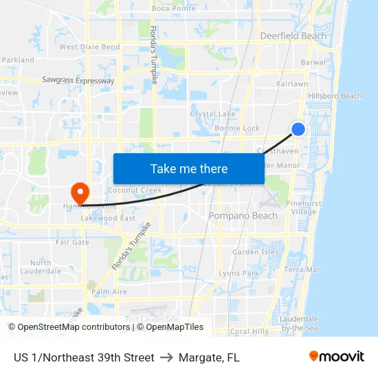 US 1/Northeast 39th Street to Margate, FL map