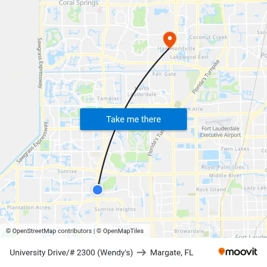 University Drive/# 2300 (Wendy's) to Margate, FL map