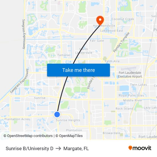 Sunrise B/University D to Margate, FL map