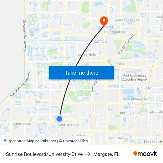 Sunrise Boulevard/University Drive to Margate, FL map