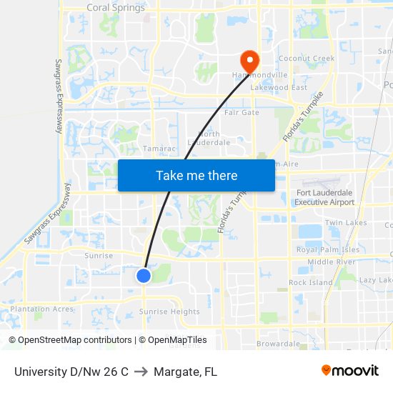 University D/Nw 26 C to Margate, FL map