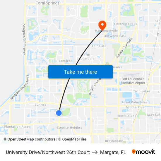 University Drive/Northwest 26th Court to Margate, FL map