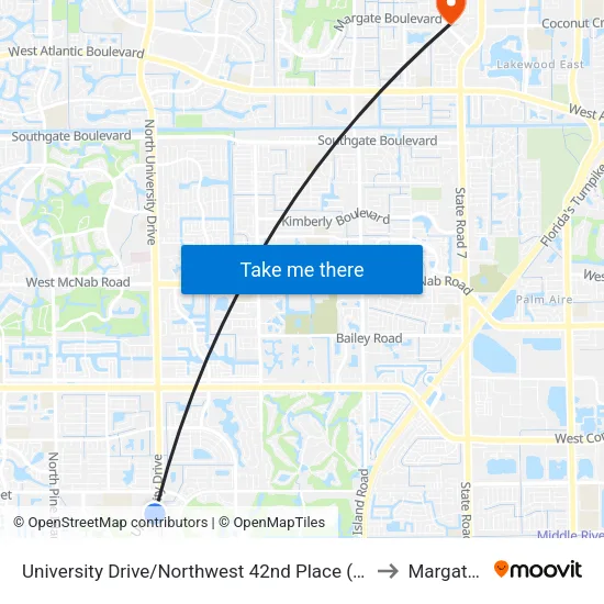 University Drive/Northwest 42nd Place (Spring Crest) to Margate, FL map